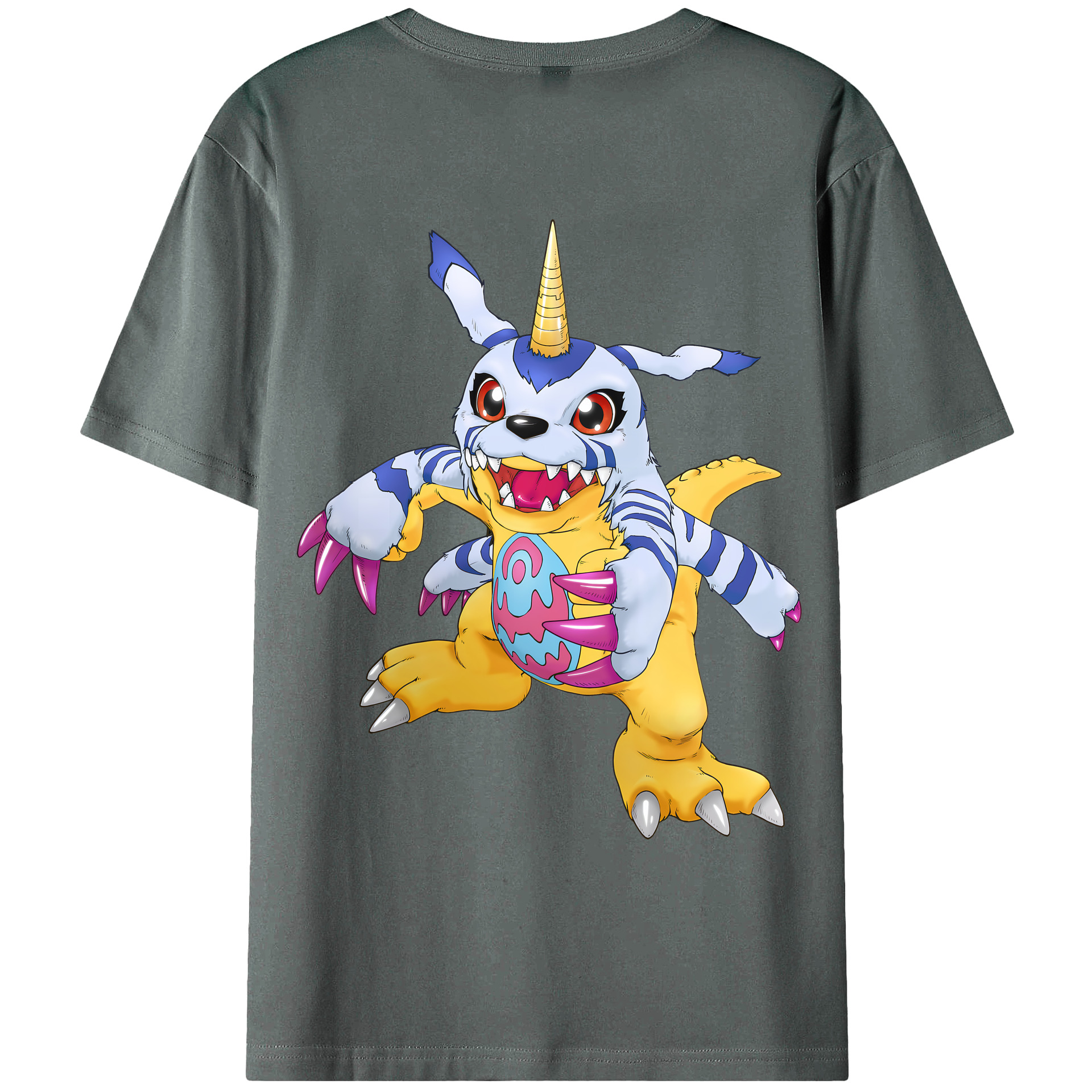 （画像用） Digimon デジタルモンスター/デジモン 綿100％ メンズ半袖Tシャツ（バックプリント） 通気性
